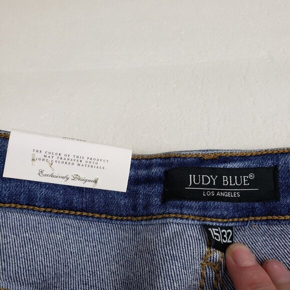 Judy Blue Gingham Distressed Jean Womens 15/32 Blue Raw Hem High Rise Skinny NEW - Picture 8 of 13